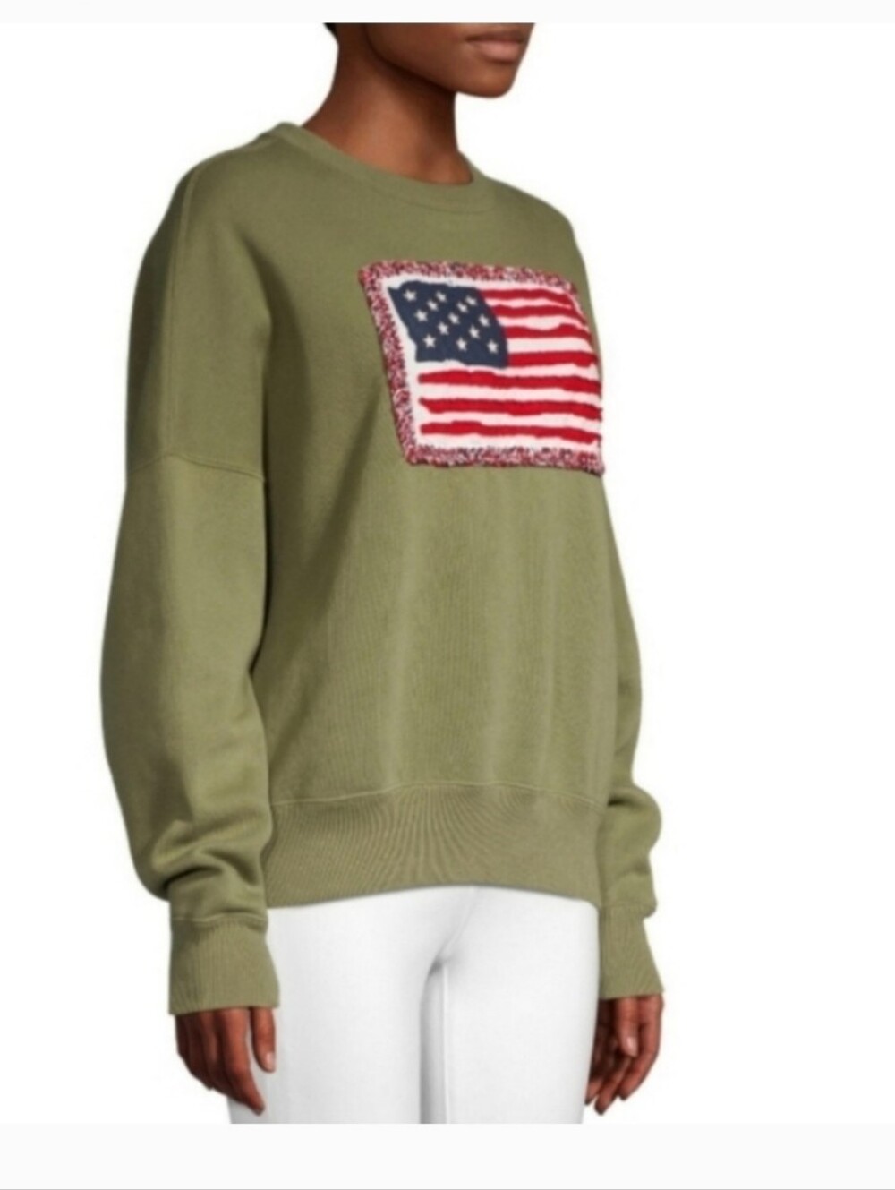 Polo by Ralph Lauren Olive Crewneck Sweatshirt with American Flag Patch